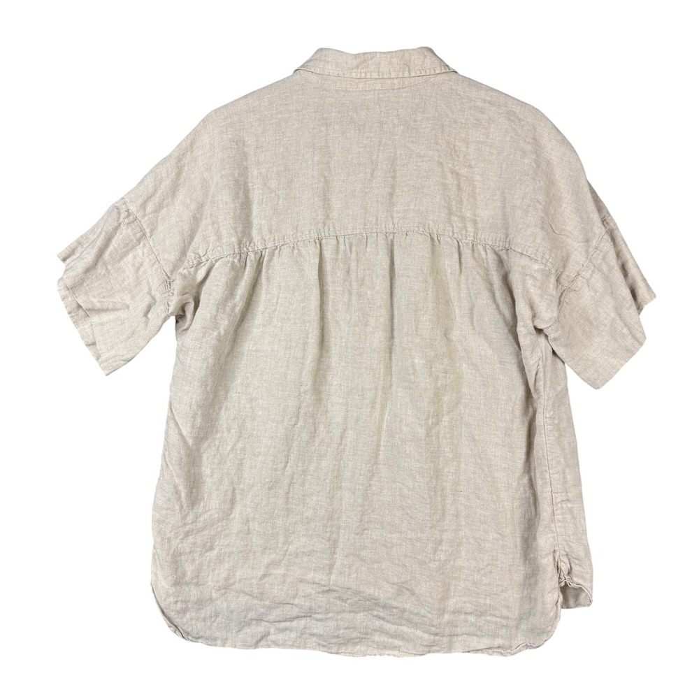 J.Crew Relaxed Short-Sleeve 100% Linen Shirt Beige AY665 Women Size M Button Up - Picture 2 of 7